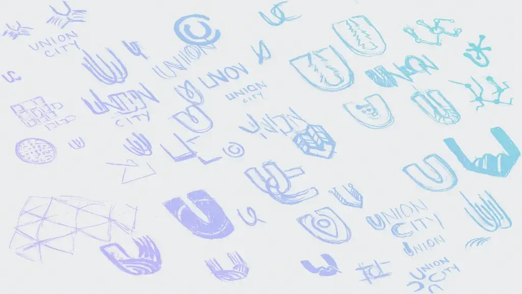 Sketches by a graphic designer for logo concepts for union city.