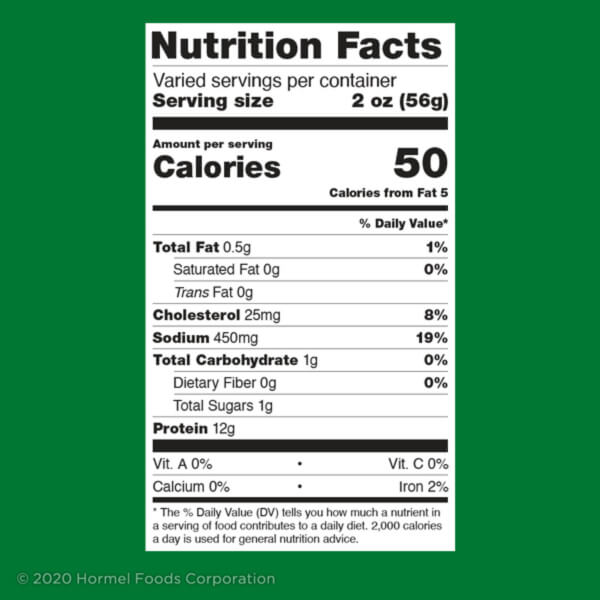 Ecommerce image showing nutrition facts for jennie o product