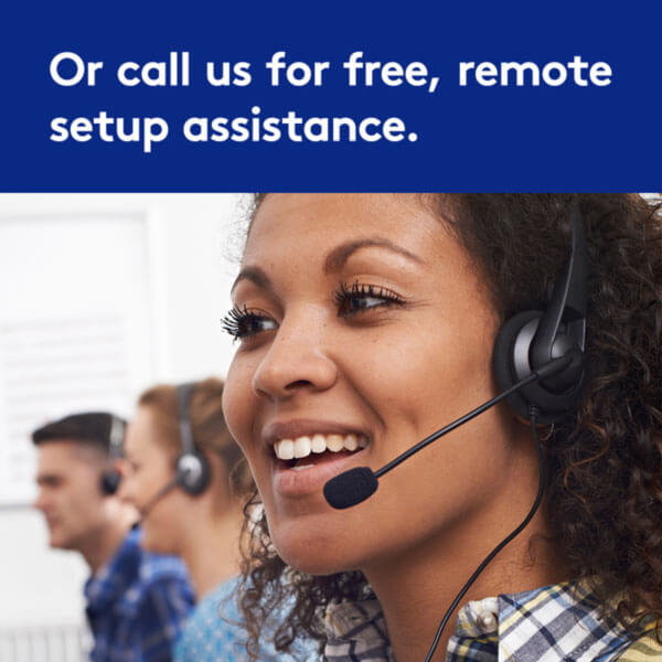 Ecommerce image of ADT operator with caption Call us for free, remote setup assistance