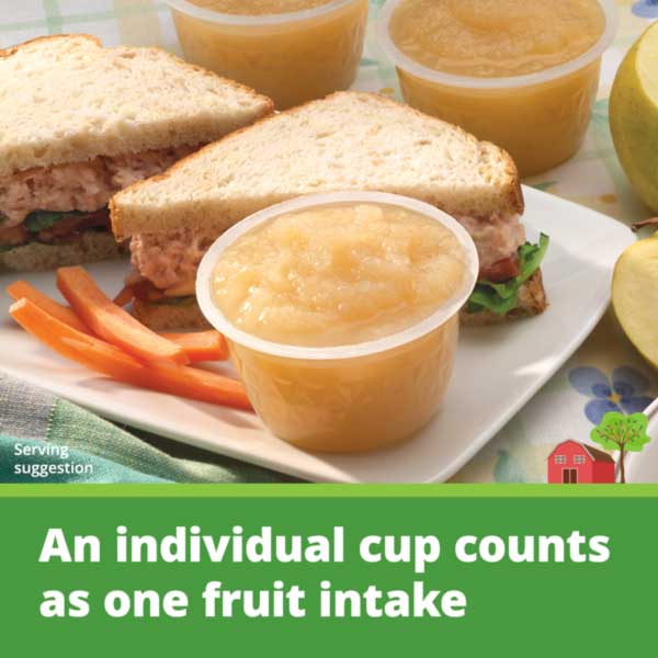 Ecommerce image with caption an individual cup counts as one fruit intake