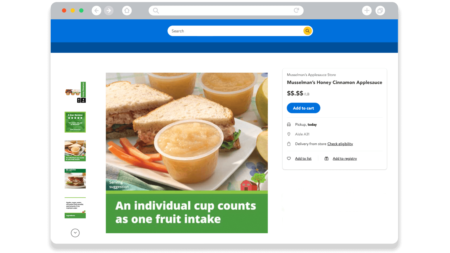 Sample ecommerce page for Musselman's apple sauce