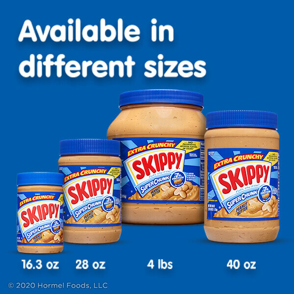 Ecommerce image showing all available SKIPPY peanut butter sizes